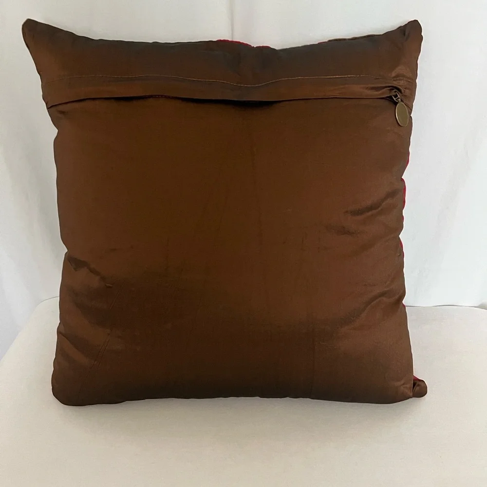 Pier 1 Imports Red and Brown Floral embroidered Pillow